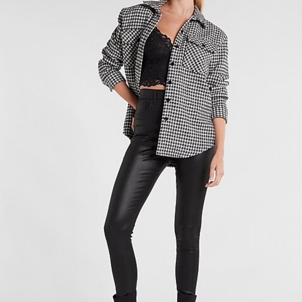 houndstooth print shirt jacket